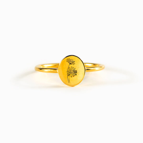 Engraved Birth Month Flower Ring