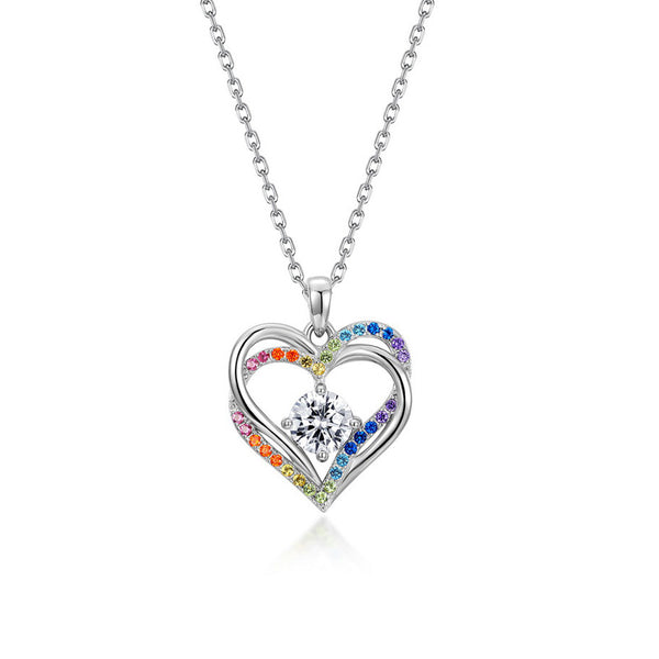 Forever One Two Heart Rainbow Necklace