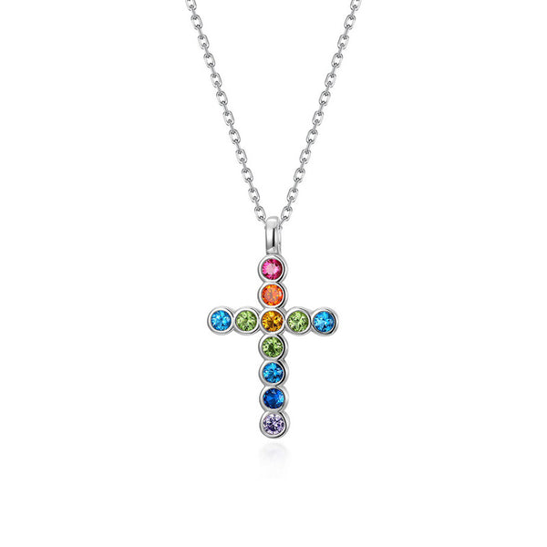 God is Within Her Rainbow Cross Necklace