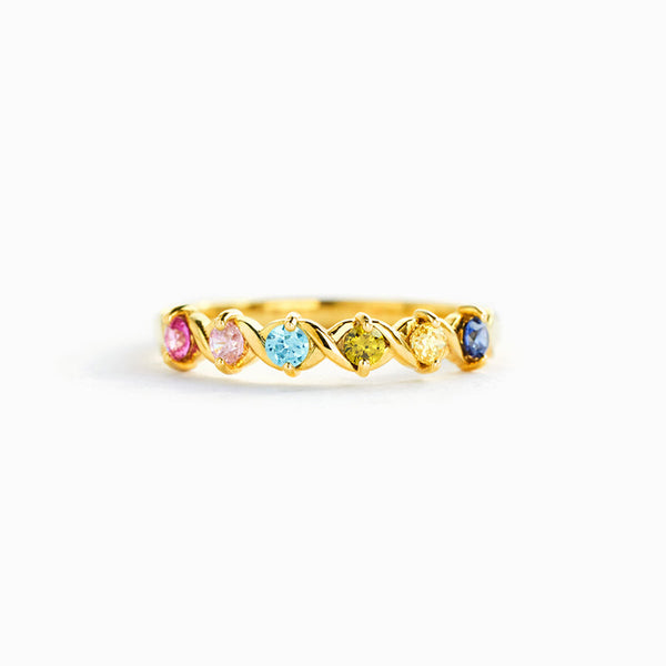 Personalized 1-6 Birthstones XOXO Ring