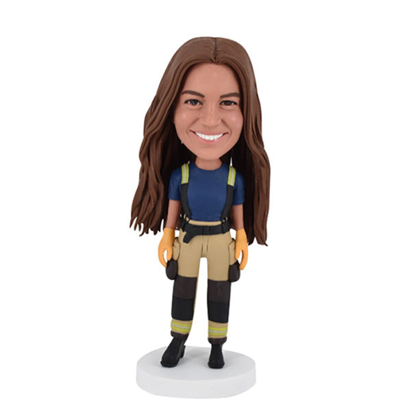 Personalized Female Fireman Bobblehead