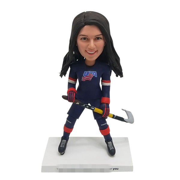 Personalized Female Hockey Bobblehead