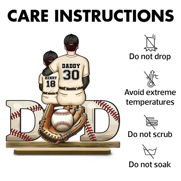 Personalized 2-Layer Standing Wooden Plaque for Dad & Kids with Baseball Softball Glove