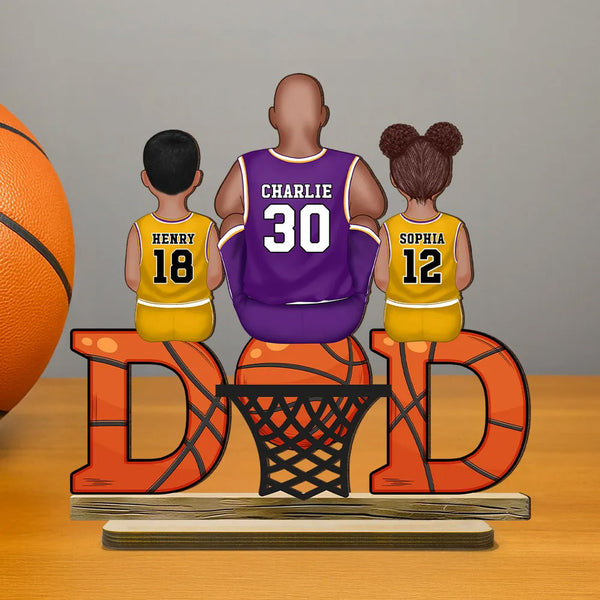 Personalized 2-Layer Standing Wooden Plaque for Dad & Kids with Basketball