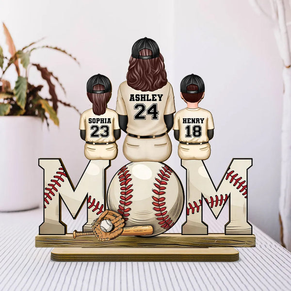 Personalized 2-Layer Standing Wooden Plaque for Mom & Family with Baseball Glove