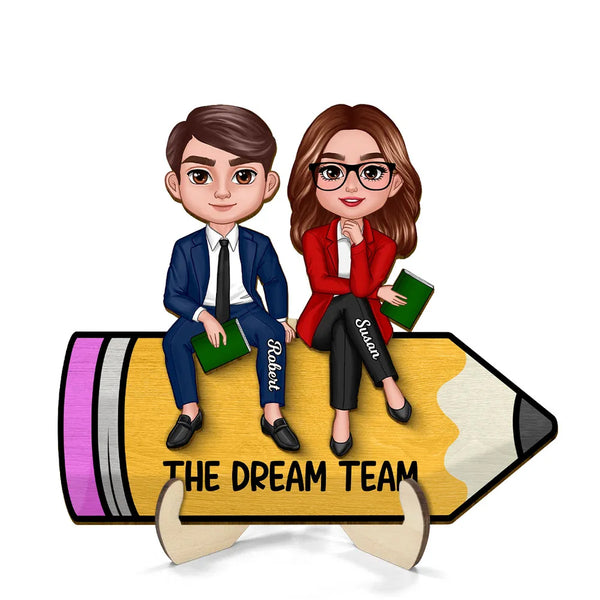 Personalized 2-Layer Wooden Plaque For Doll Teacher Colleagues Sitting On Pencil