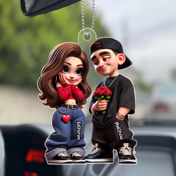 Personalized Acrylic Car Hanger For Couple On Valentine's Day