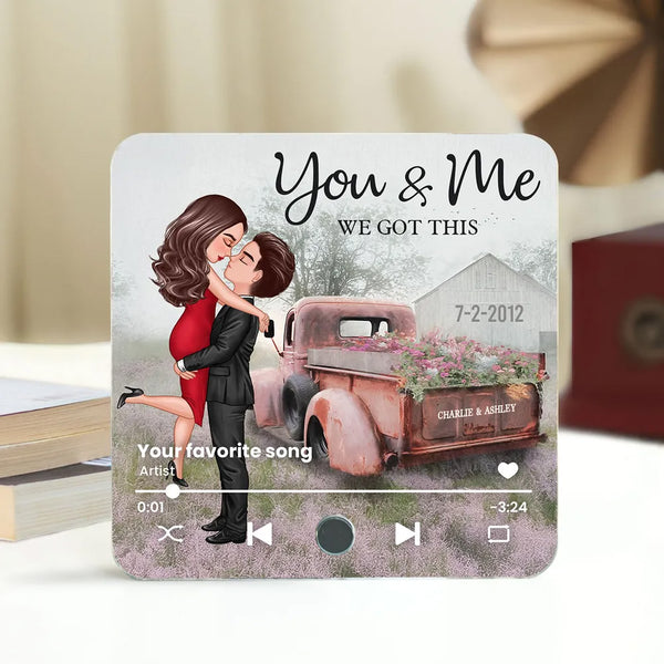 Personalized Music Fridge Magnet For Couple Hugging Kissing