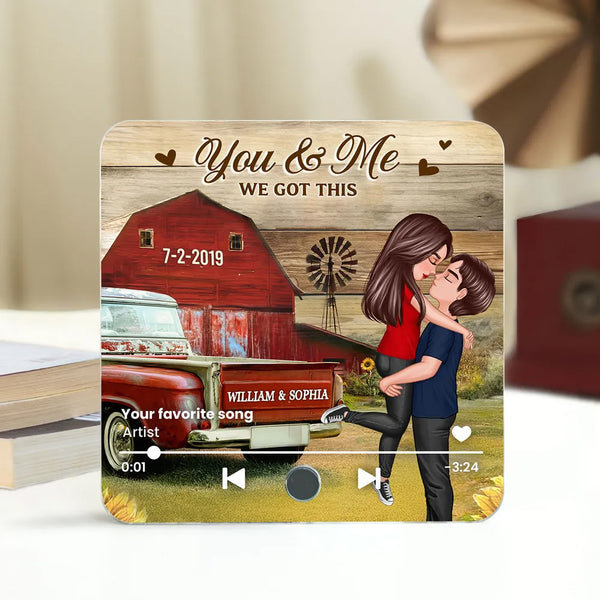 Personalized Music Fridge Magnet For Couple Hugging Kissing Vintage Truck Farmhouse