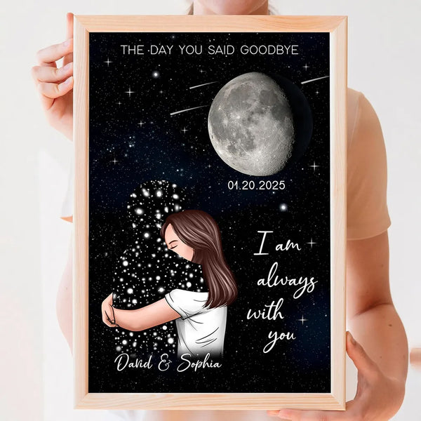 Personalized Poster For Woman Hugging Lost Loved One Memorial Moon Phase