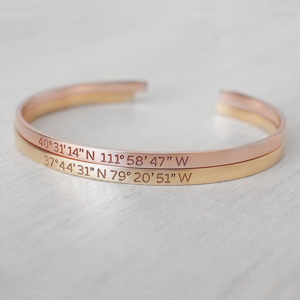 Thin Custom Coordinates Cuff Bracelets