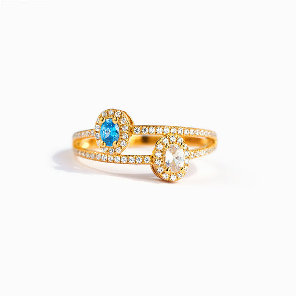 Two Birthstones Double Band Ring