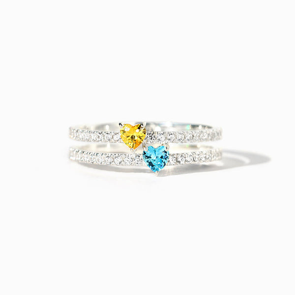 Two Heart Shape Birthstone Double Band Ring