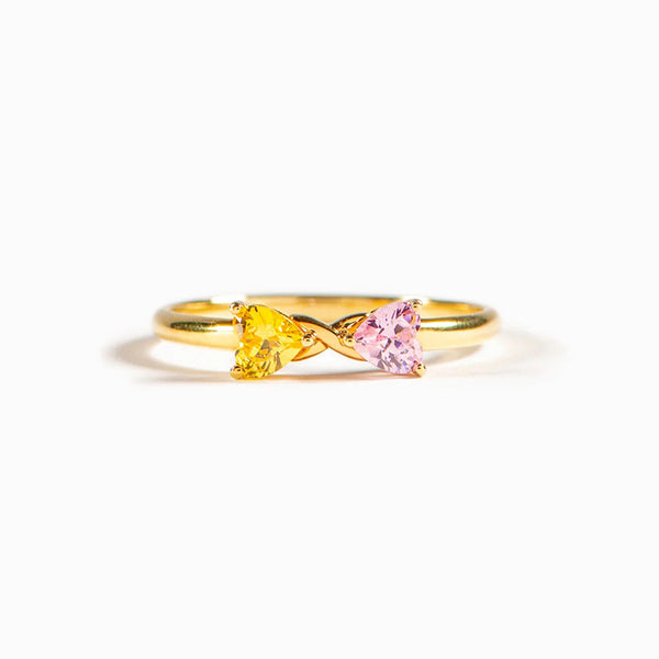 Two Heart Shape Birthstone Ring