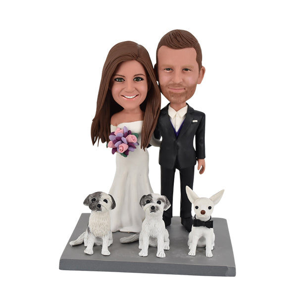 Vintage Wedding Bobbleheads with Pets