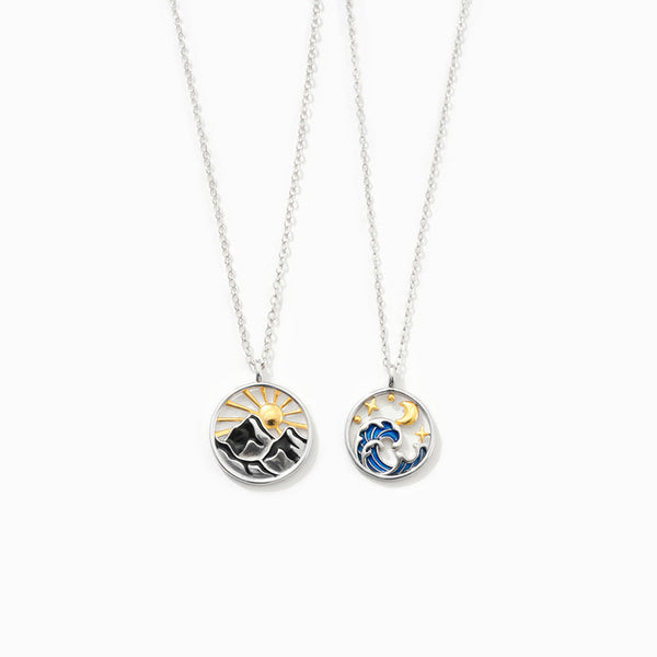 You And Me Mountain & Ocean Couple Necklace Set